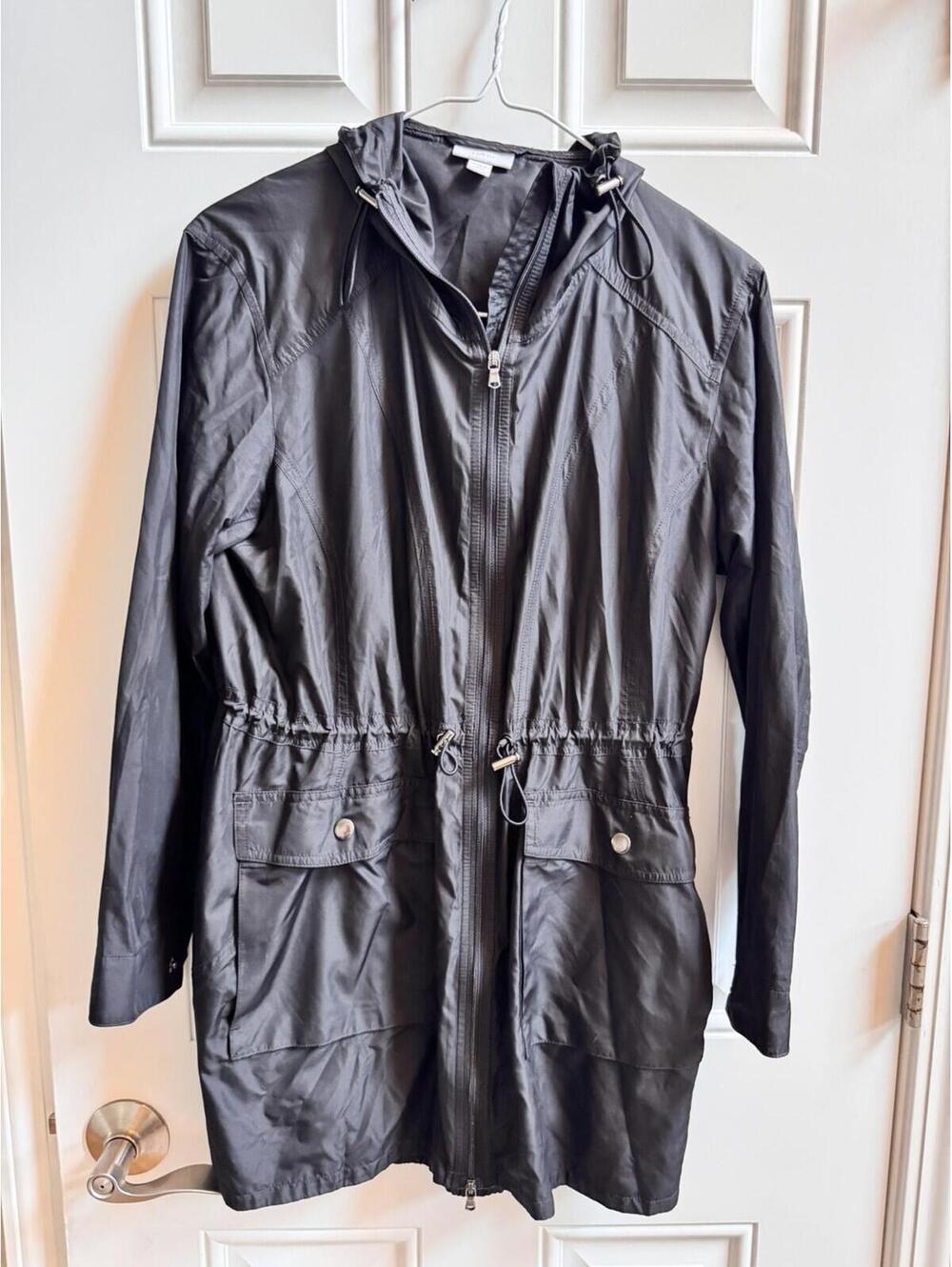 J Jill Full Zip Jacket Utility Windbreaker Hooded Pocket Women's  Size XSP black